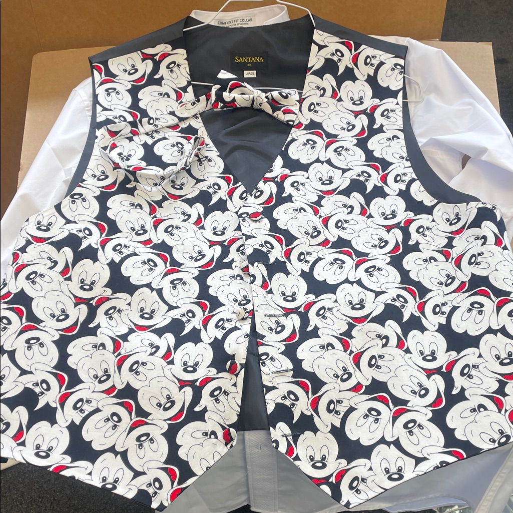 Mickey Mouse Faces Cartoon Character Vest And Bow Tie Set